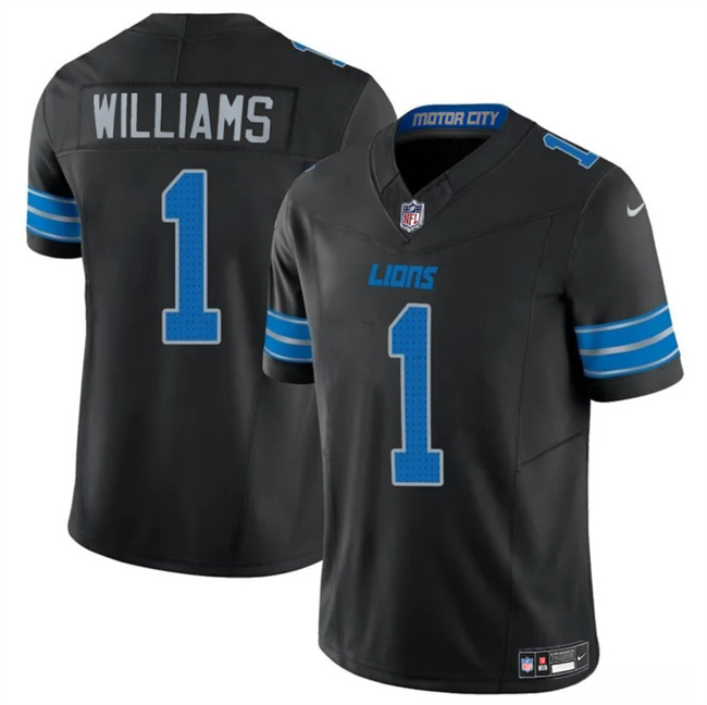 Men's Detroit Lions #1 Jameson Williams Black 2025 F.U.S.E. Vapor Limited Stitched Jersey