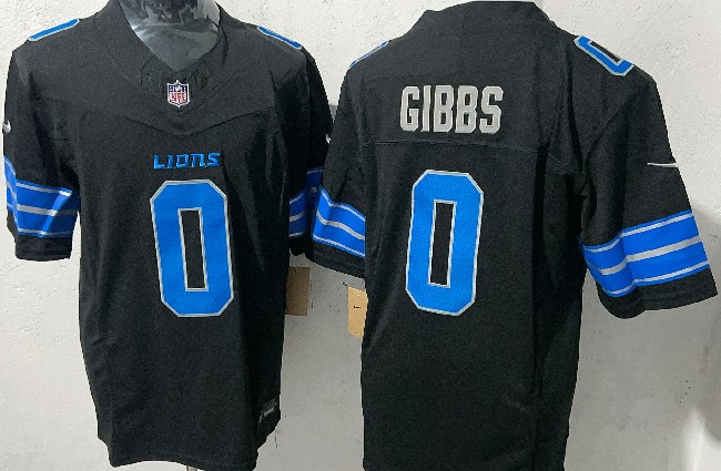 Men's Detroit Lions #0 Jahmyr Gibbs Black 2025 F.U.S.E. Vapor Limited Stitched Jersey