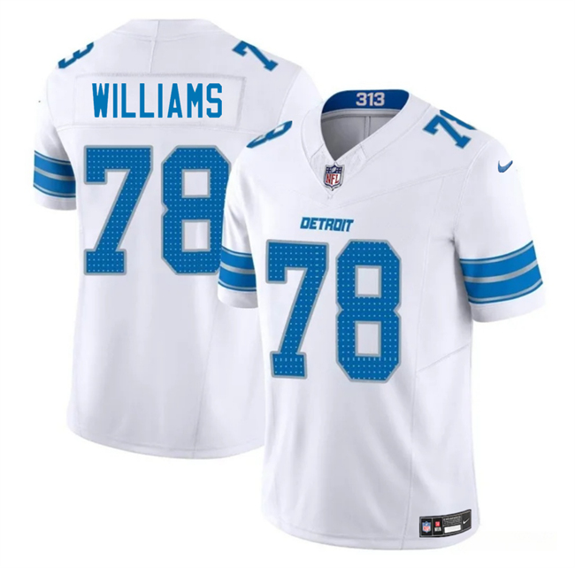 Men's Detroit Lions #78 Tyleik Williams White 2025 Draft F.U.S.E. Vapor Limited Stitched Jersey