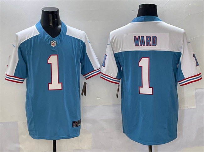 Men's Tennessee Titans #1 Cameron Ward Blue White 2025 Draft F.U.S.E. Vapor Limited Stitched Football Jersey