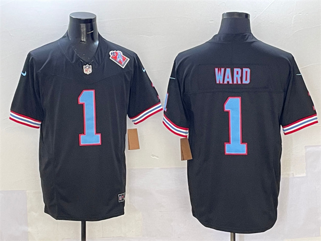 Men's Tennessee Titans #1 Cameron Ward Black 2025 Draft F.U.S.E. 1997 Throwback Patch Vapor Limited Stitched Football Jersey