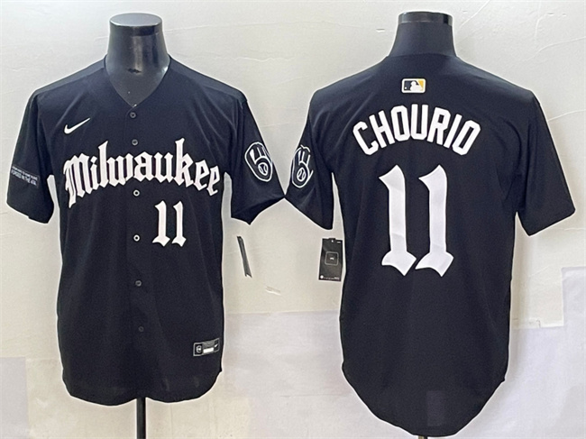 Men's Milwaukee Brewers #11 Jackson Chourio Black 'Gothic 414 Shadows Edition' Vapor Premier Limited Stitched Jersey