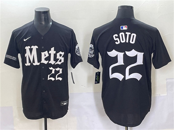 Men's New York Mets #22 Juan Soto Black 'Gotham Gothic Edition' Vapor Premier Limited Stitched Baseball Jersey