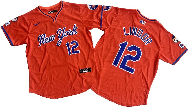 -Men's New York Mets 12# Francisco Lindor Nike Orange Limited Player Jersey