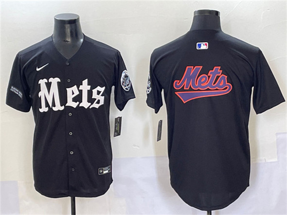 Men's New York Mets Team Big Logo Black 'Gotham Gothic Edition' Vapor Premier Limited Stitched Baseball Jersey