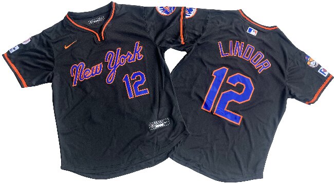Men's New York Mets 12# Francisco Lindor Nike Black Limited Player Jersey