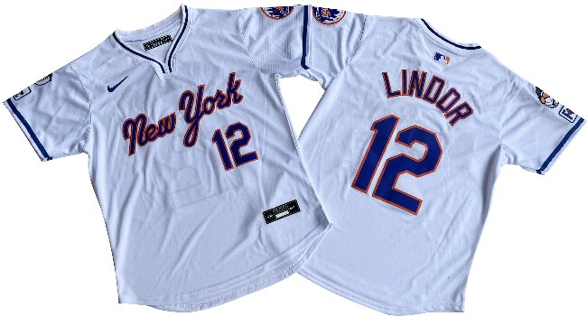 Men's New York Mets 12# Francisco Lindor Nike White Limited Player Jersey