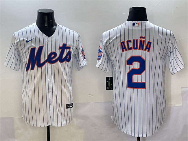 Men's New York Mets #2 Luisangel Acuna White Cool Base Stitched Baseball Jersey