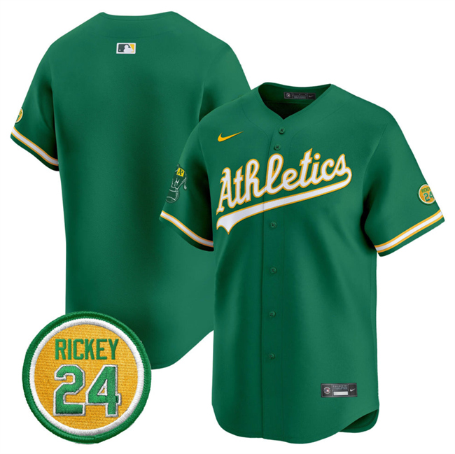 Men's Oakland Athletics Blank Green 2024 Limited With Rickey Henderson Patch Stitched Jersey