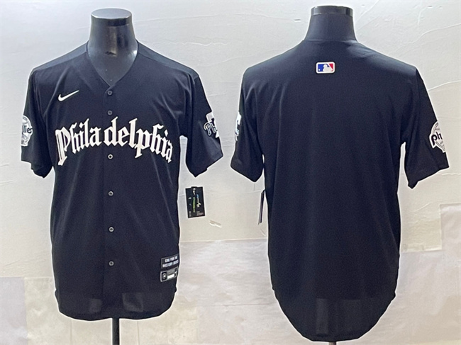 Men's Philadelphia Phillies Blank Black Gothic Vapor Limited Stitched Jersey