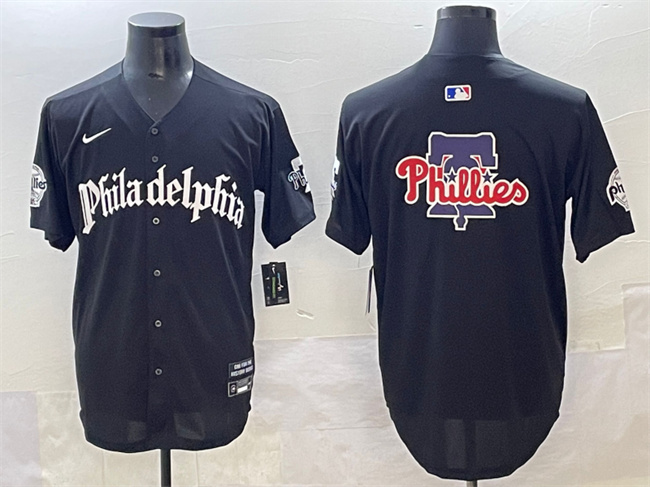 Men's Philadelphia Phillies Team Big Logo Black Gothic Vapor Limited Stitched Jersey