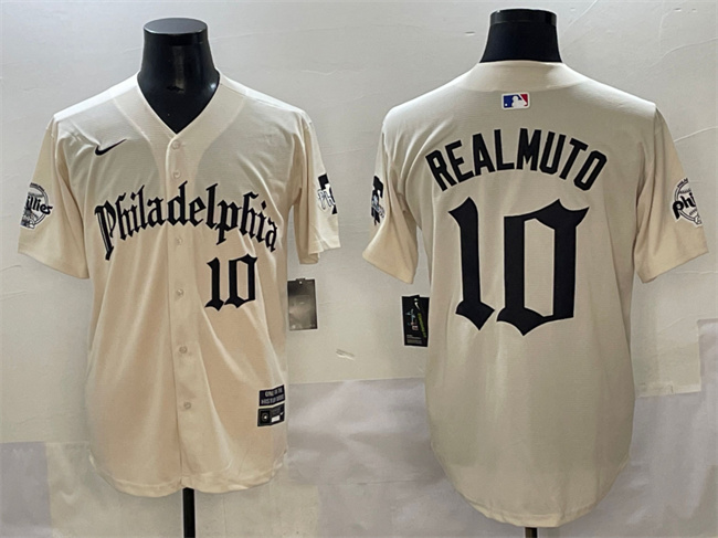 Men's Philadelphia Phillies #10 J.T. Realmuto Cream Gothic Vapor Limited Stitched Jersey