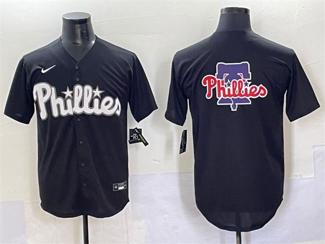 Men's Philadelphia Phillies Team Big Logo Black Lights Out Limited Stitched Baseball Jersey