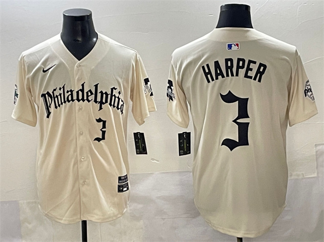Men's Philadelphia Phillies #3 Bryce Harper Cream Gothic Vapor Limited Stitched Jersey