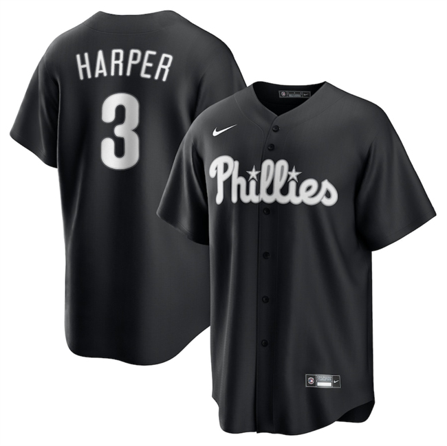 Men's Philadelphia Phillies #3 Bryce Harper Black Lights Out Limited Stitched Baseball Jersey