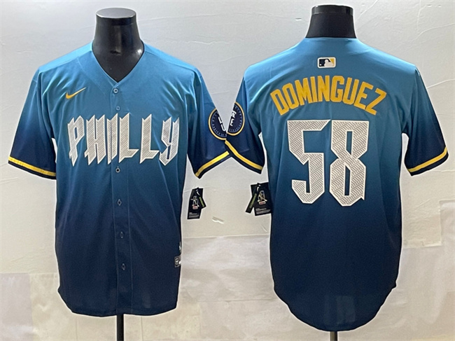 Men's Philadelphia Phillies #58 Seranthony Domínguez Blue 2024 City Connect Limited Stitched Jersey