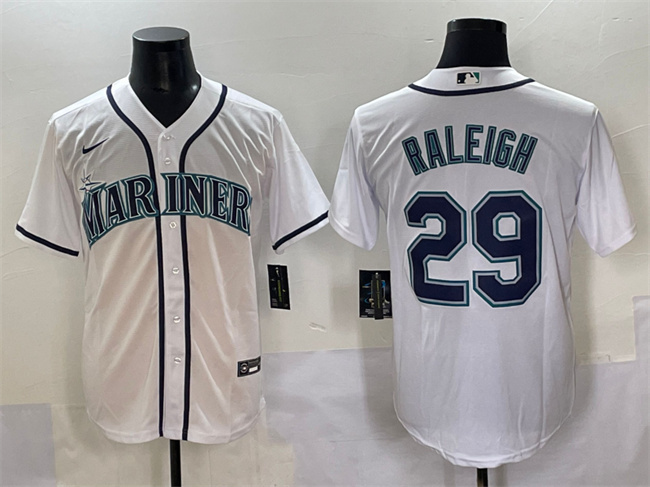 Men's Seattle Mariners #29 Cal Raleigh White Cool Base Stitched Baseball Jersey