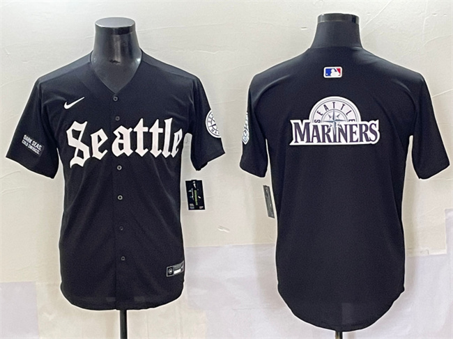 Men's Seattle Mariners Team Big Logo Black 'Deep Sea Gothic Edition' Vapor Premier Limited Stitched Baseball Jersey 001