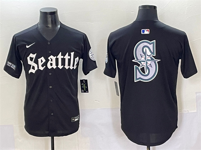 Men's Seattle Mariners Team Big Logo Black 'Deep Sea Gothic Edition' Vapor Premier Limited Stitched Baseball Jersey 002