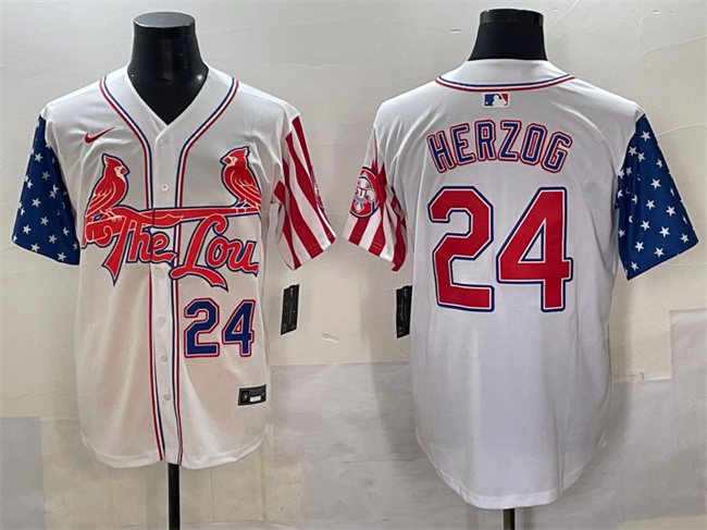 Men's St.Louis Cardinals #24 Whitey Herzog White Independence Day Vapor Premier Limited Stitched Baseball Jersey