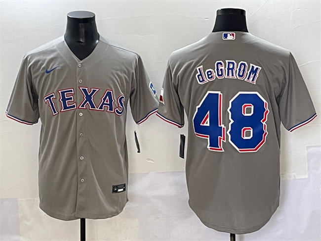 Men's Texas Rangers #48 Jacob DeGrom Grey With Patch Cool Base Stitched Baseball Jersey