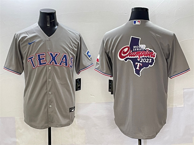 Men's Texas Rangers Team Big Logo Grey With Patch Cool Base Stitched Baseball Jersey