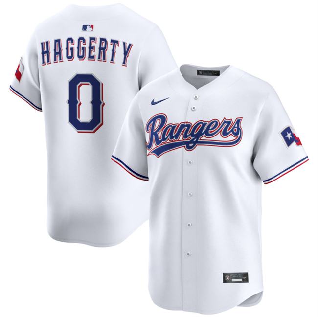 Men's Texas Rangers #0 Sam Haggerty White Home Limited Stitched Baseball Jersey