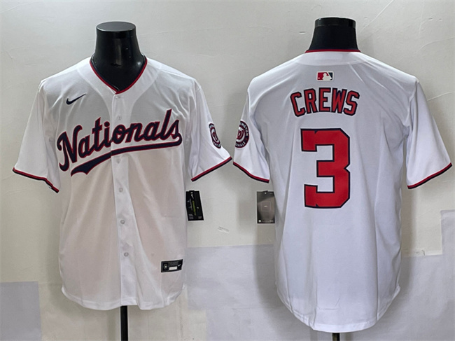 Men's Washington Nationals #3 Dylan Crews White Home Limited Stitched Baseball Jersey