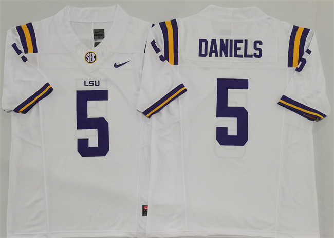 Men's LSU Tigers #5 Jayden Daniels White F.U.S.E. Stitched Jersey