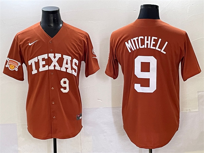 Men's Texas Longhorns #9 Joley Mitchell Orange 2025 Softball National Champions & SEC Patch Stitched Jersey
