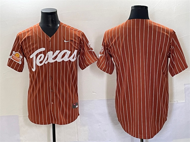 Men's Texas Longhorns Blank Orange Pinstripe 2025 Softball National Champions & SEC Patch Stitched Jersey