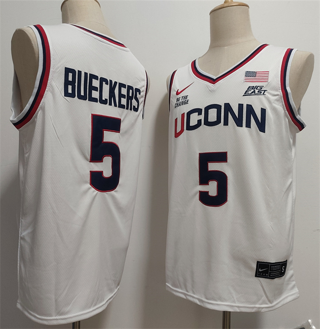 Men's UConn Huskies #5 Paige Bueckers White Stitched Basketball Jersey