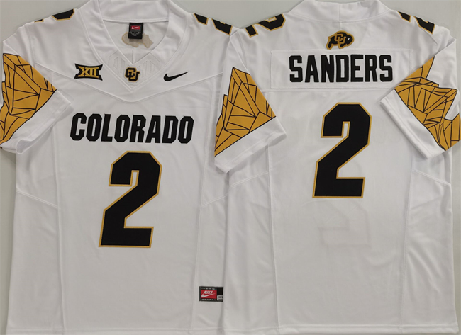 Men's Colorado Buffaloes #2 Shadeur Sanders White With XII Patch 2025 F.U.S.E Stitched Football Jersey