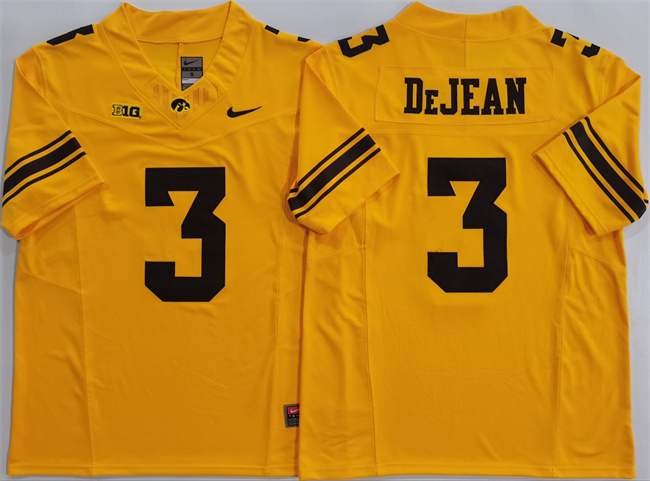Men's Iowa Hawkeyes #3 Cooper DeJean Yellow F.U.S.E. Stitched Jersey