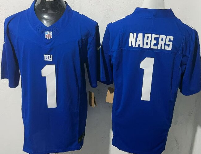 Men's New York Giants #1 Malik Nabers Royal Draft F.U.S.E. Vapor Untouchable Limited Football Stitched Jersey