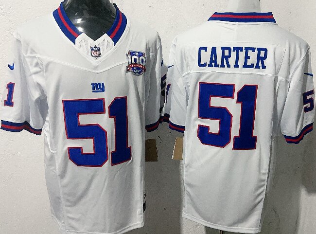 Men's New York Giants #51 Abdul Carter White F.U.S.E. 100th Season And State Patch Vapor Limited Stitched Football Jersey