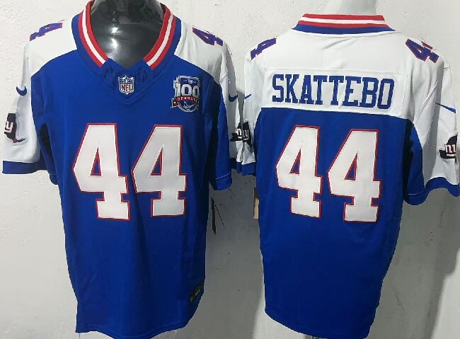 Men's New York Giants #44 Cam Skattebo  Royal  F.U.S.E. 100th Season And State Patch Vapor Limited Alternate Stitched Football Jersey