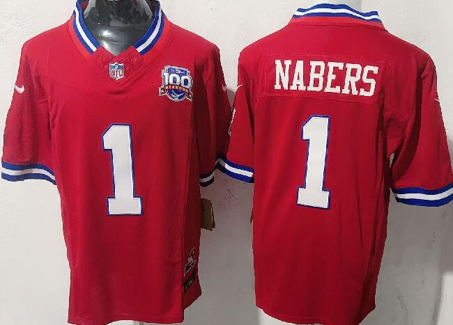 Men's New York Giants #1 Malik Nabers Red  F.U.S.E. 100th Season And State Patch Vapor Limited Stitched Football Jersey
