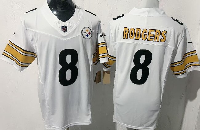 Men's Pittsburgh Steelers #8 Aaron Rodgers White 2025 F.U.S.E. Vapor Limited Stitched Football Jersey
