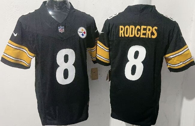 Men's Pittsburgh Steelers #8 Aaron Rodgers Black 2025 F.U.S.E. Vapor Limited Stitched Football Jersey