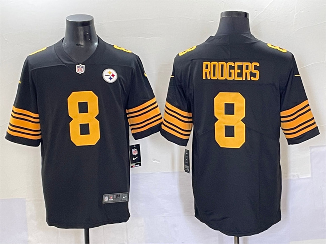 Men's Pittsburgh Steelers #8 Aaron Rodgers Black 2025 Color Rush Vapor Limited Stitched Football Jersey