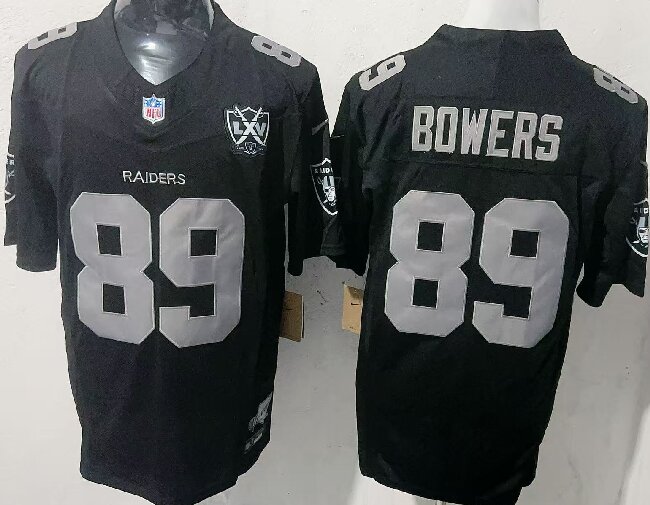 Men's Las Vegas Raiders #89 Brock Bowers Black F.U.S.E With Nevada Silver Stat Patch And 65th Anniversary Patch Stitched Football Jersey