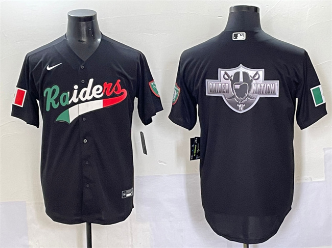 Men's Las Vegas Raiders Team Big Logo Black Mexico Cool Base Stitched Baseball  Jersey