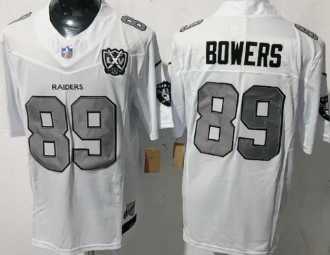 Men's Las Vegas Raiders #89 Brock Bowers White F.U.S.E With Nevada Silver Stat Patch And 65th Anniversary Patch Stitched Football Jersey