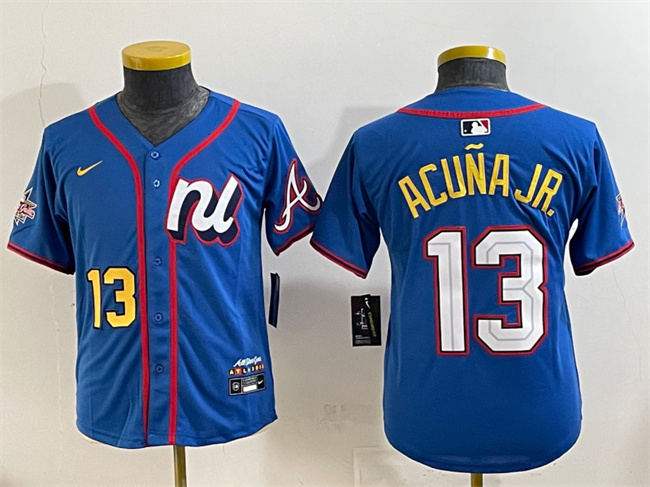 Youth National League #13 Ronald Acu?a Jr. Blue 2025 All-Star Edition Limited Stitched Baseball Jersey
