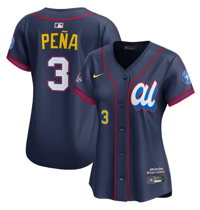 Women's American League #3 Jeremy Pe?a Navy 2025 All-Star Limited Stitched Baseball Jersey(Run Small)