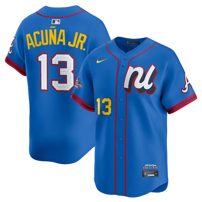 Men's National League #13 Ronald Acu?a Jr. Blue 2025 All-Star Edition Limited Stitched Baseball Jersey