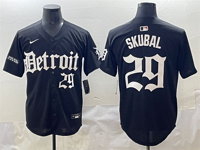 Men's Detroit Tigers #29 Tarik Skubal Black 'Motor Gothic Edition' Vapor Premier Limited Stitched Baseball Jersey