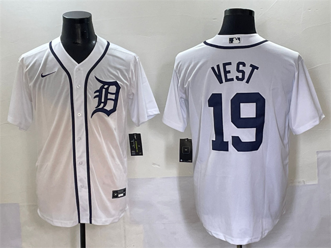 Men's Detroit Tigers #19 Will Vest White Cool Base Stitched Baseball Jersey