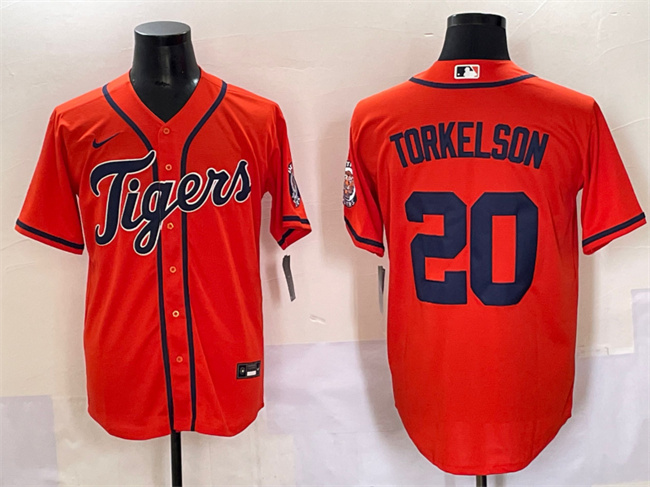 Men's Detroit Tigers #20 Spencer Torkelson Orange With Patch Cool Base Stitched Baseball Jersey